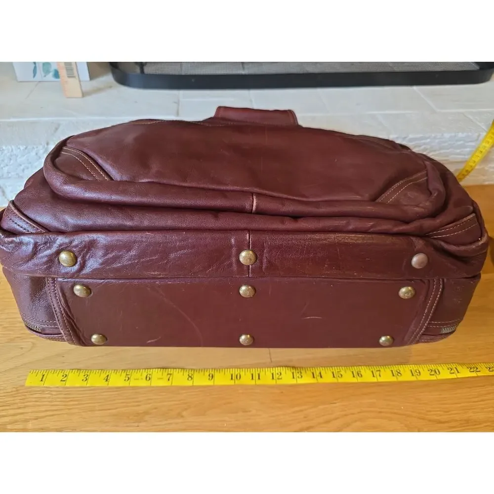 LL Bean Vtg Oxblood Leather Weekender Duffel Bag C&C Zippers Shoulder Strap